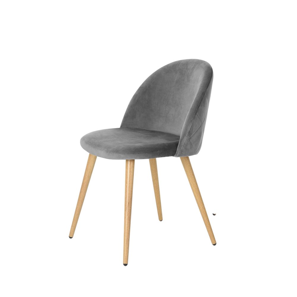 Set of Two Gray and Oak Velvet and Metal Dining Side Chairs — view 5