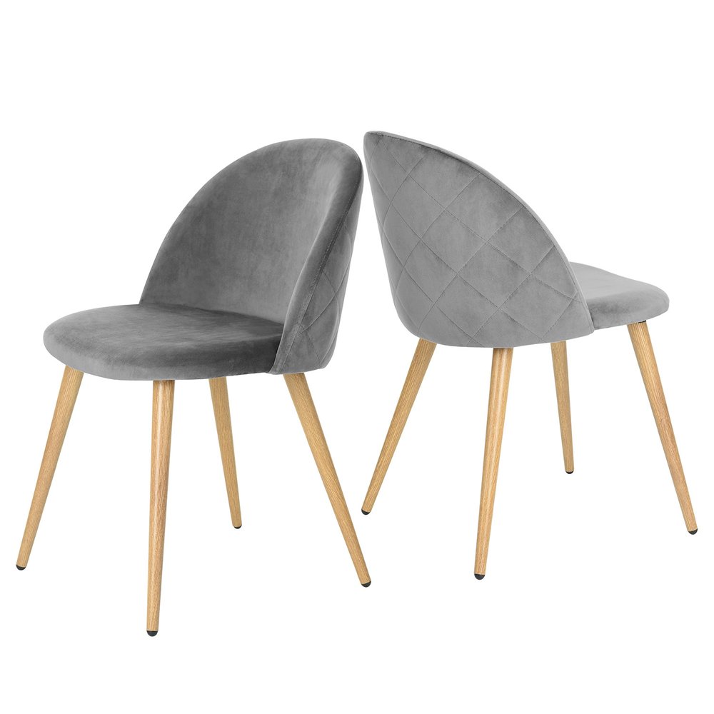 Set of Two Gray and Oak Velvet and Metal Dining Side Chairs — view 1