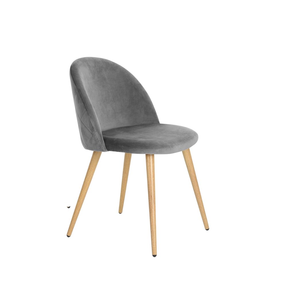 Set of Two Gray and Oak Velvet and Metal Dining Side Chairs — view 4