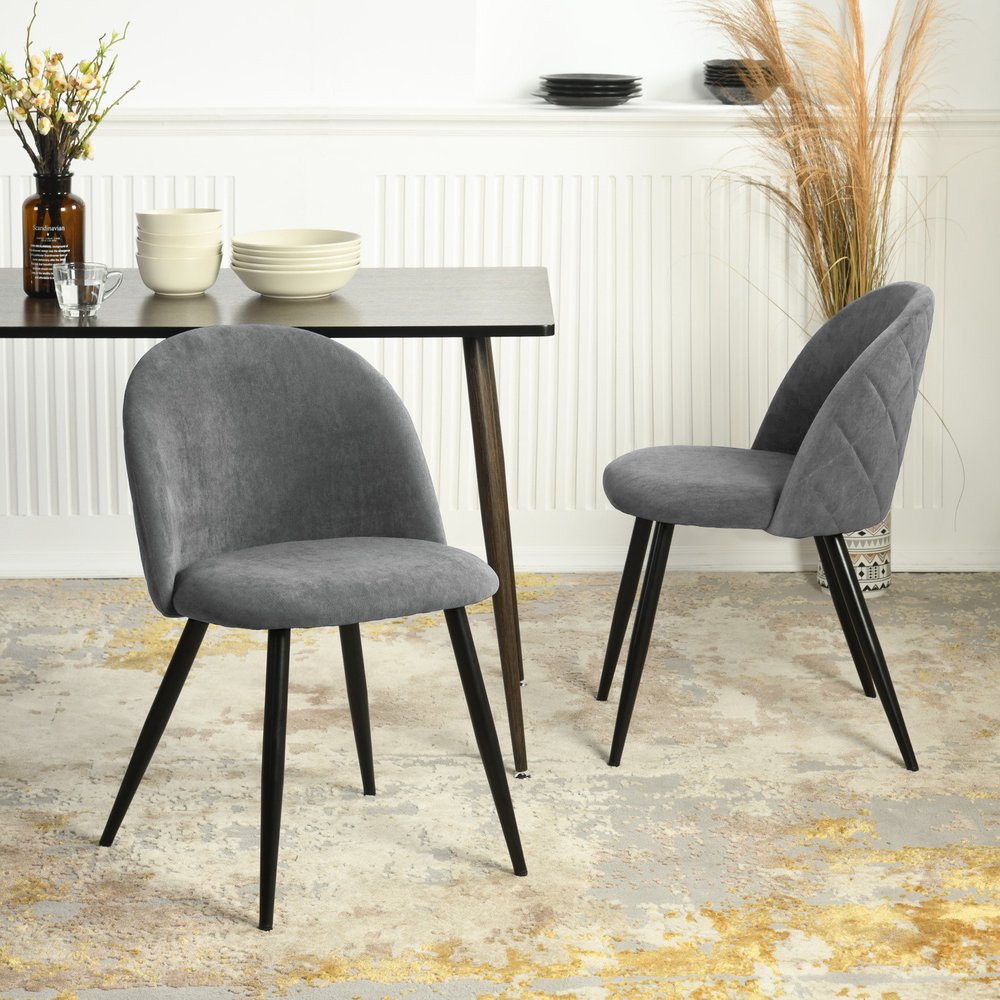 Set of Two Gray and Black Upholstered Fabric Dining Side Chairs HomeRoots