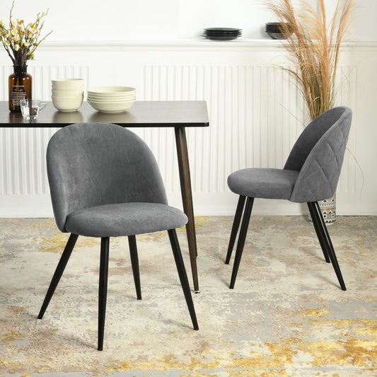 Set of Two Gray and Black Upholstered Fabric Dining Side Chairs HomeRoots