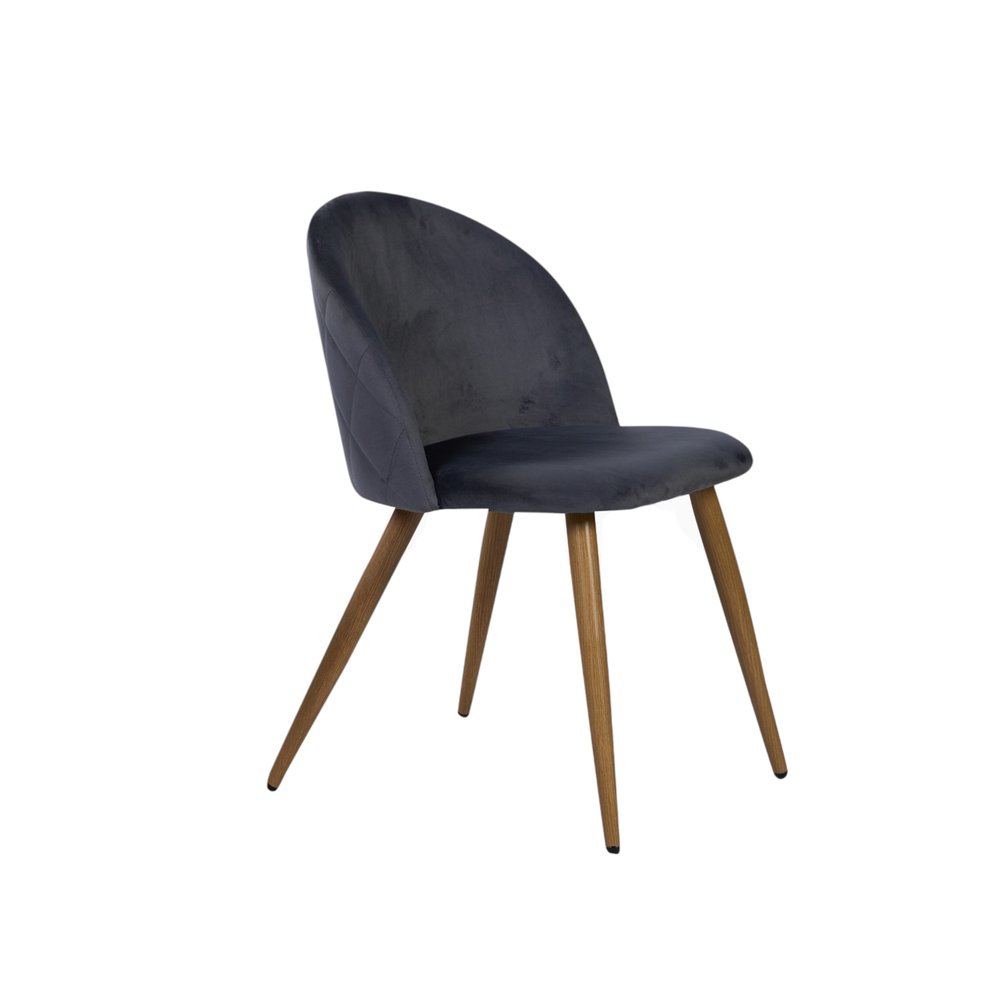 Set of Two Charcoal and Brown Upholstered Velvet Dining Side Chairs — view 5