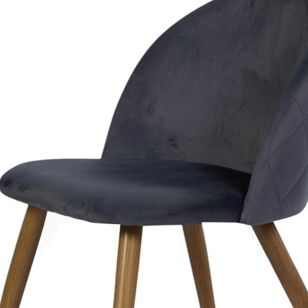 Set of Two Charcoal and Brown Upholstered Velvet Dining Side Chairs — view 6