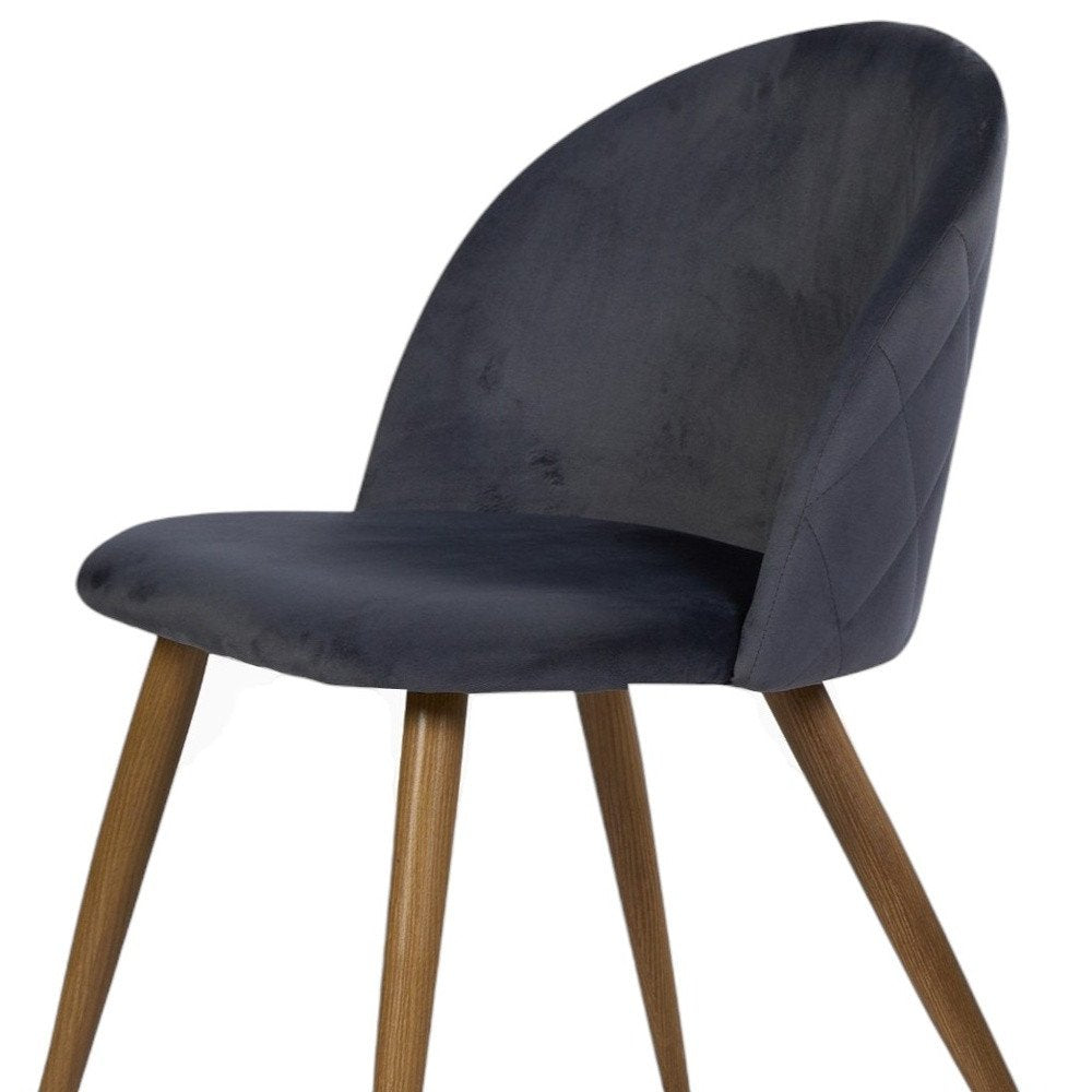 Set of Two Charcoal and Brown Upholstered Velvet Dining Side Chairs — view 7