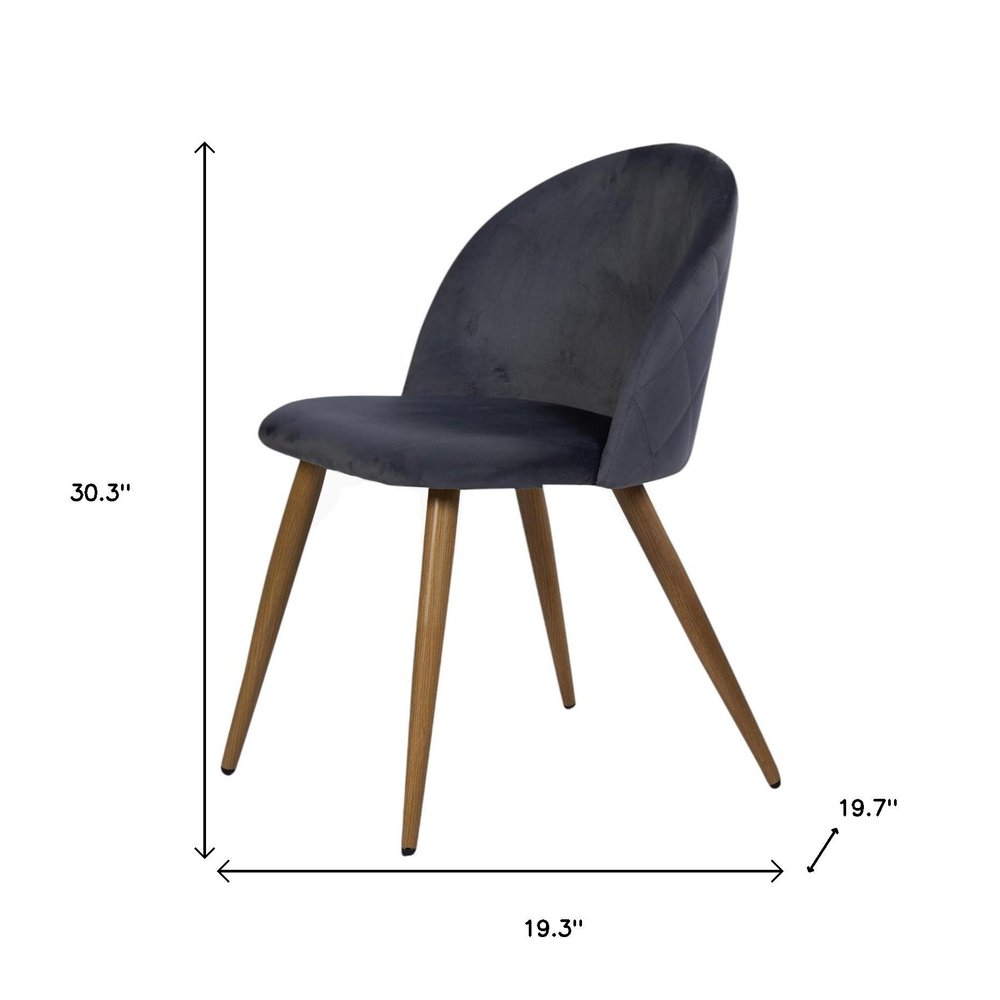 Set of Two Charcoal and Brown Upholstered Velvet Dining Side Chairs — view 9