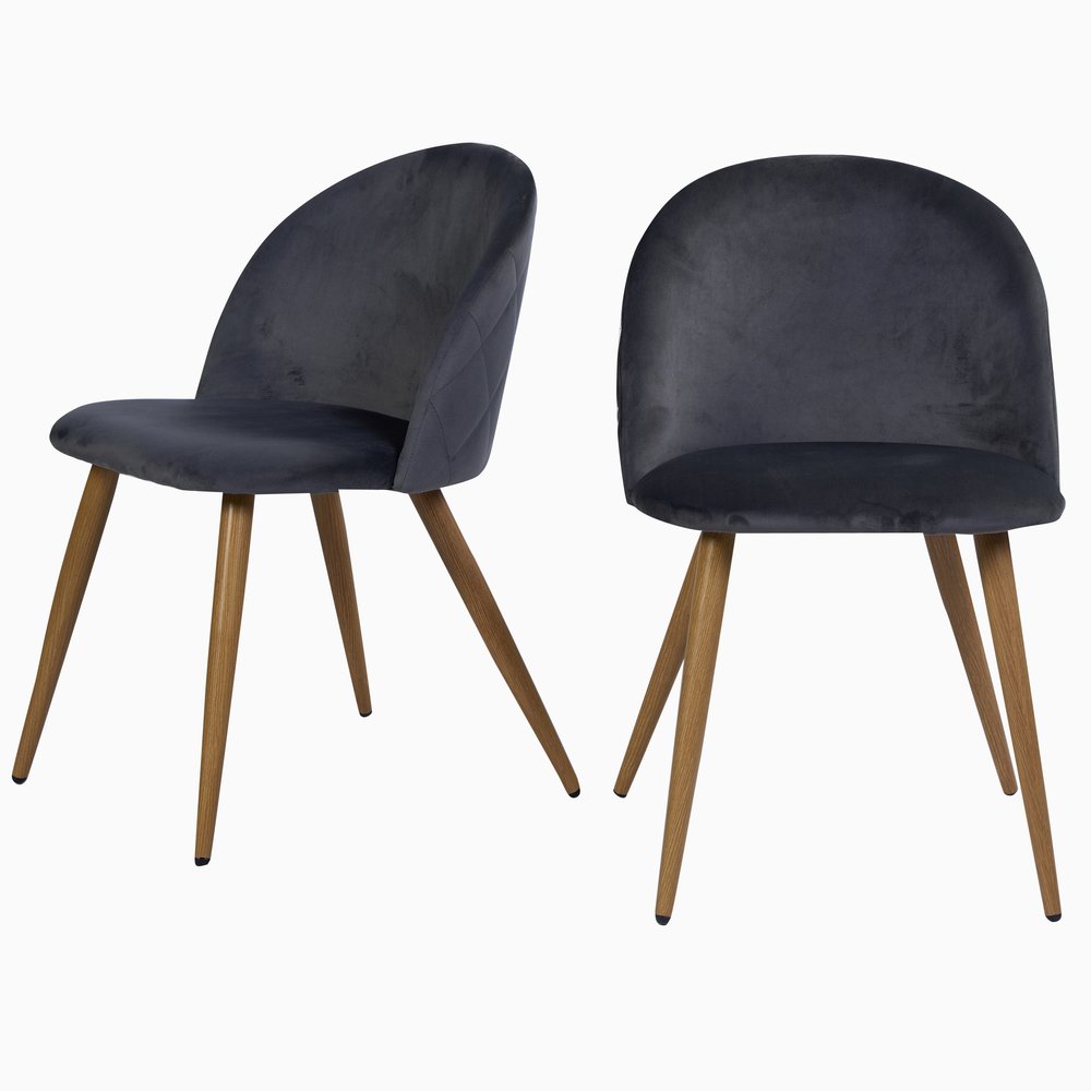 Set of Two Charcoal and Brown Upholstered Velvet Dining Side Chairs — view 1