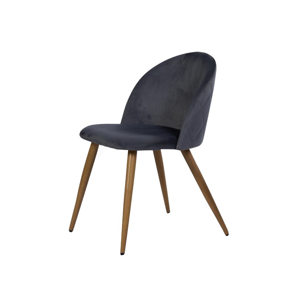 Set of Two Charcoal and Brown Upholstered Velvet Dining Side Chairs — view 4