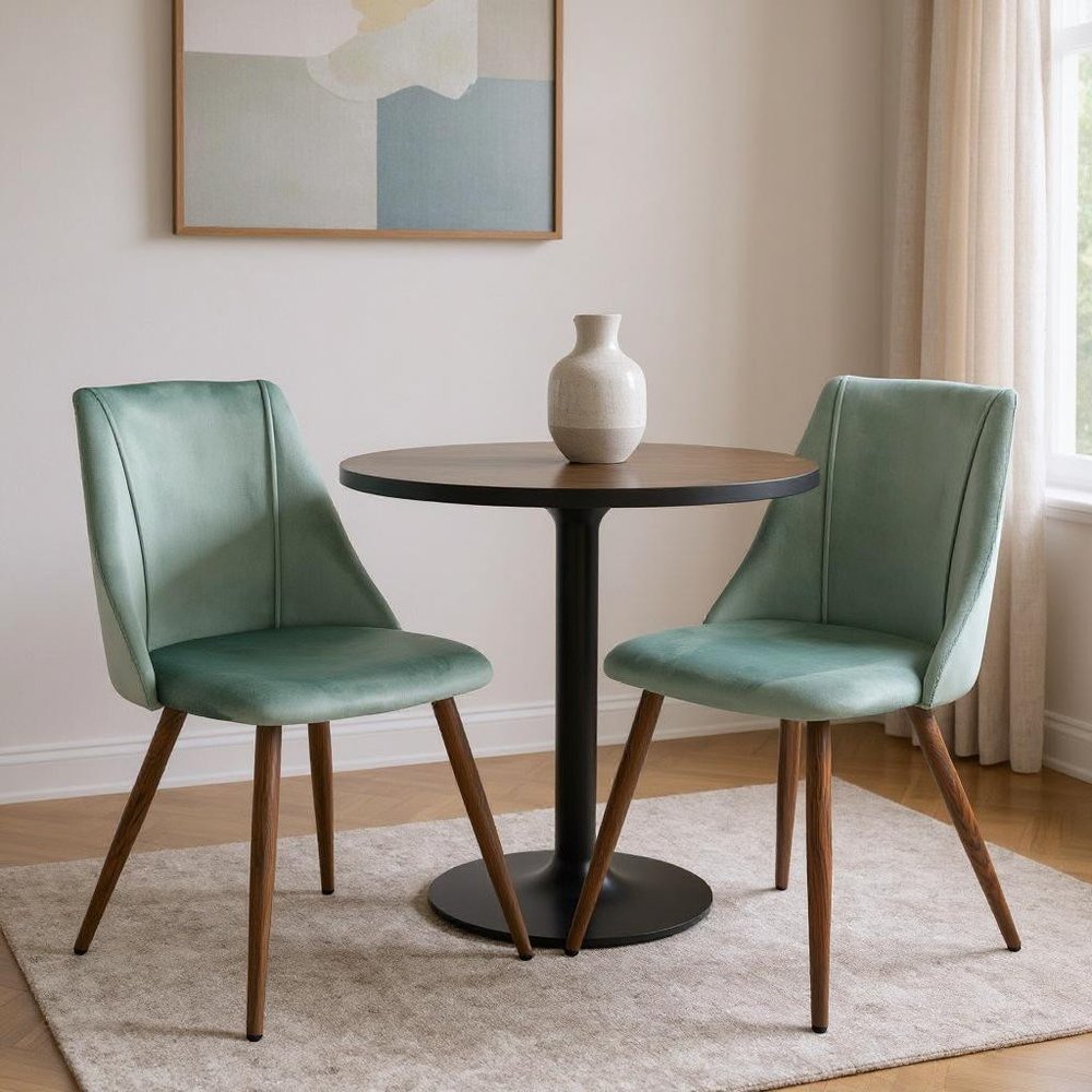Set of Two Sage and Brown Upholstered Velvet Dining Side Chairs HomeRoots