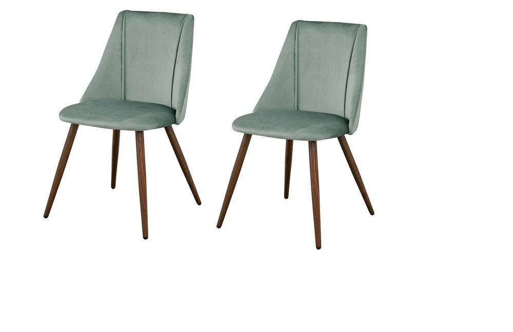 Set of Two Sage and Brown Upholstered Velvet Dining Side Chairs HomeRoots