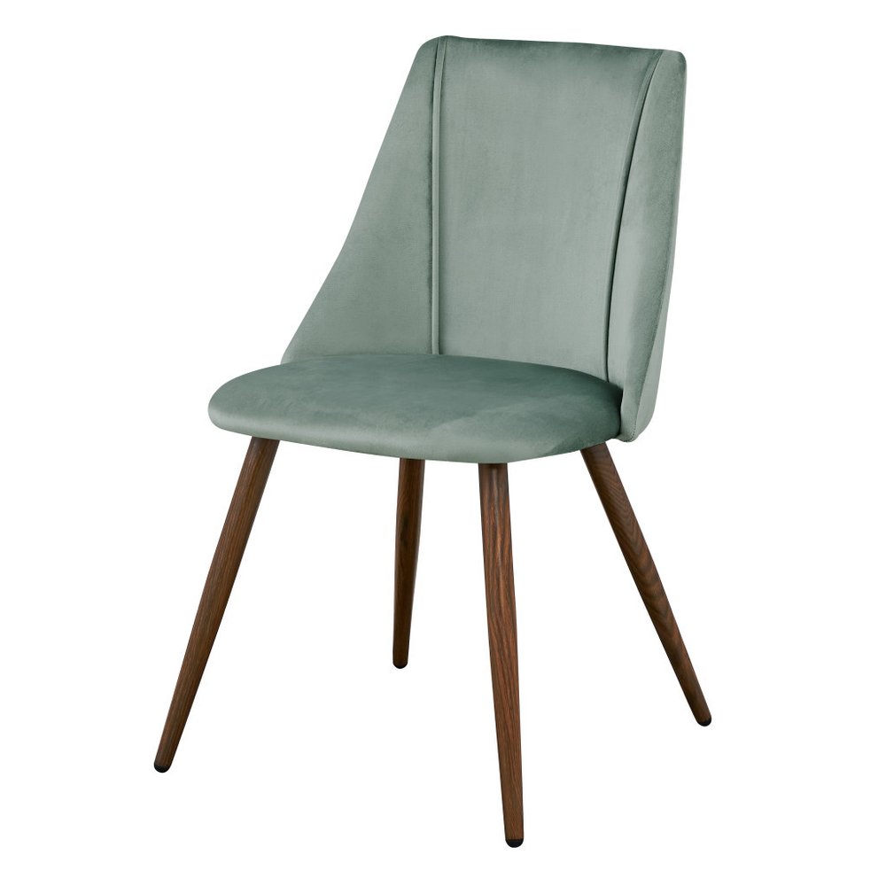 Set of Two Sage and Brown Upholstered Velvet Dining Side Chairs HomeRoots