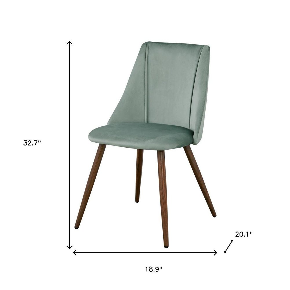 Set of Two Sage and Brown Upholstered Velvet Dining Side Chairs HomeRoots