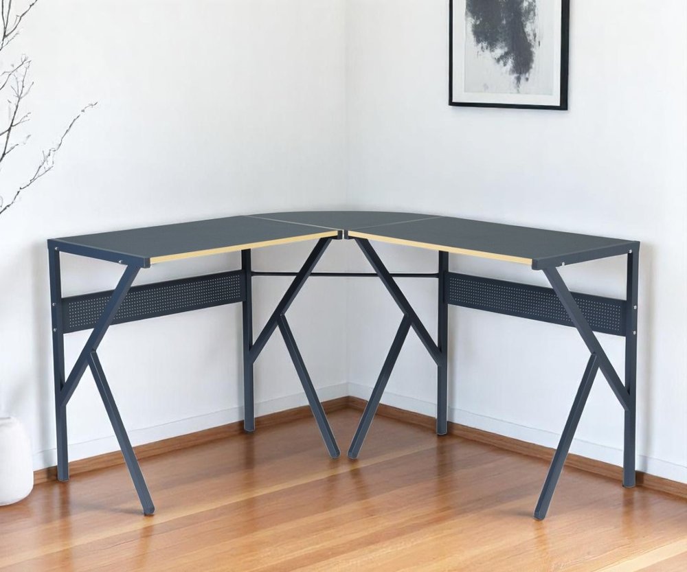 49" Black Wood and Metal Corner H-Shape Computer Desk — view 6