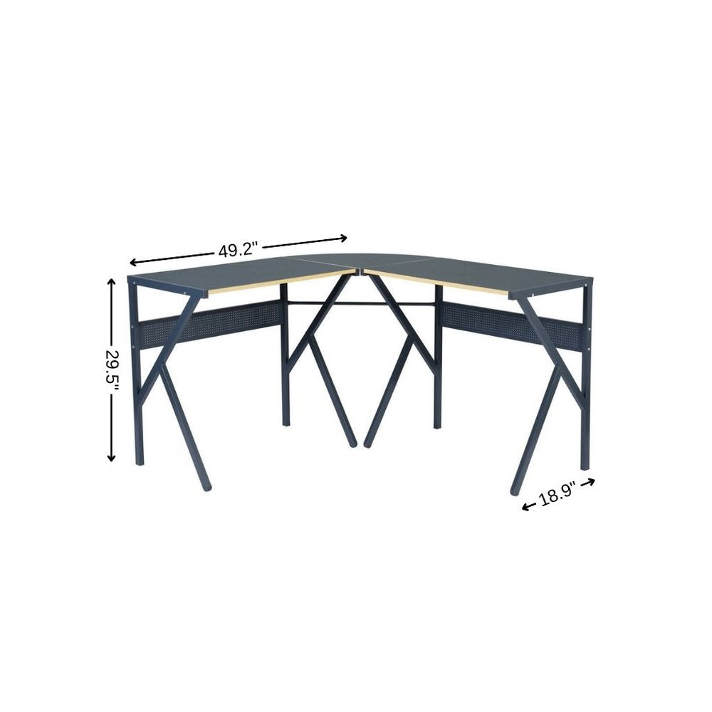 49" Black Wood and Metal Corner H-Shape Computer Desk — view 7