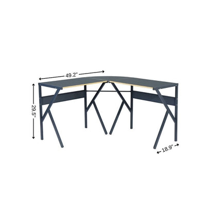 49" Black Wood and Metal Corner H-Shape Computer Desk