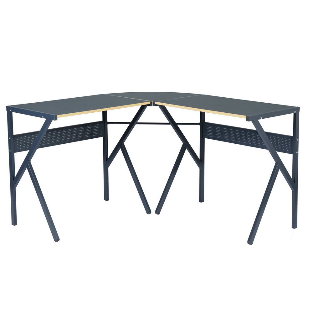 49" Black Wood and Metal Corner H-Shape Computer Desk — view 1