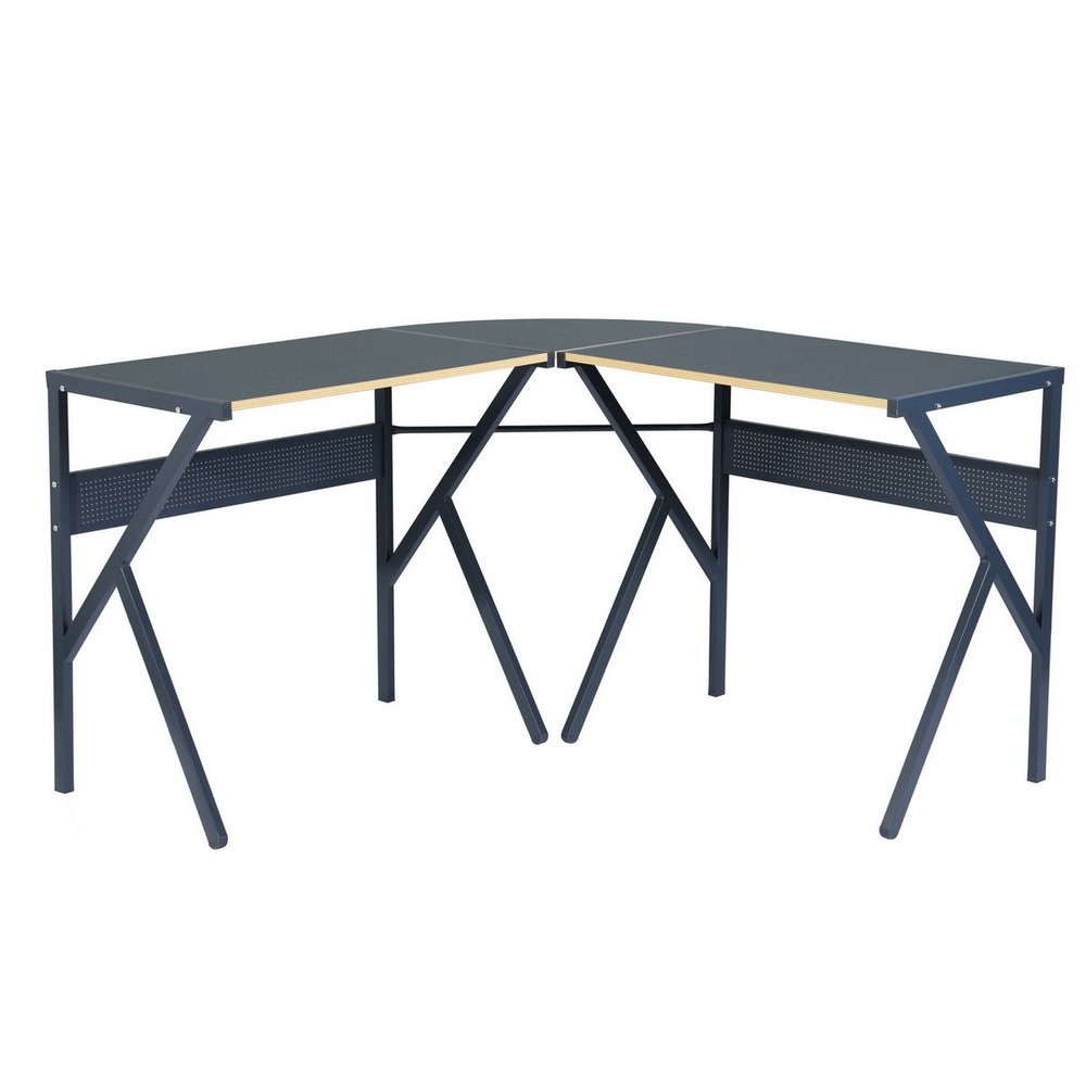 49" Black Wood and Metal Corner H-Shape Computer Desk — view 5
