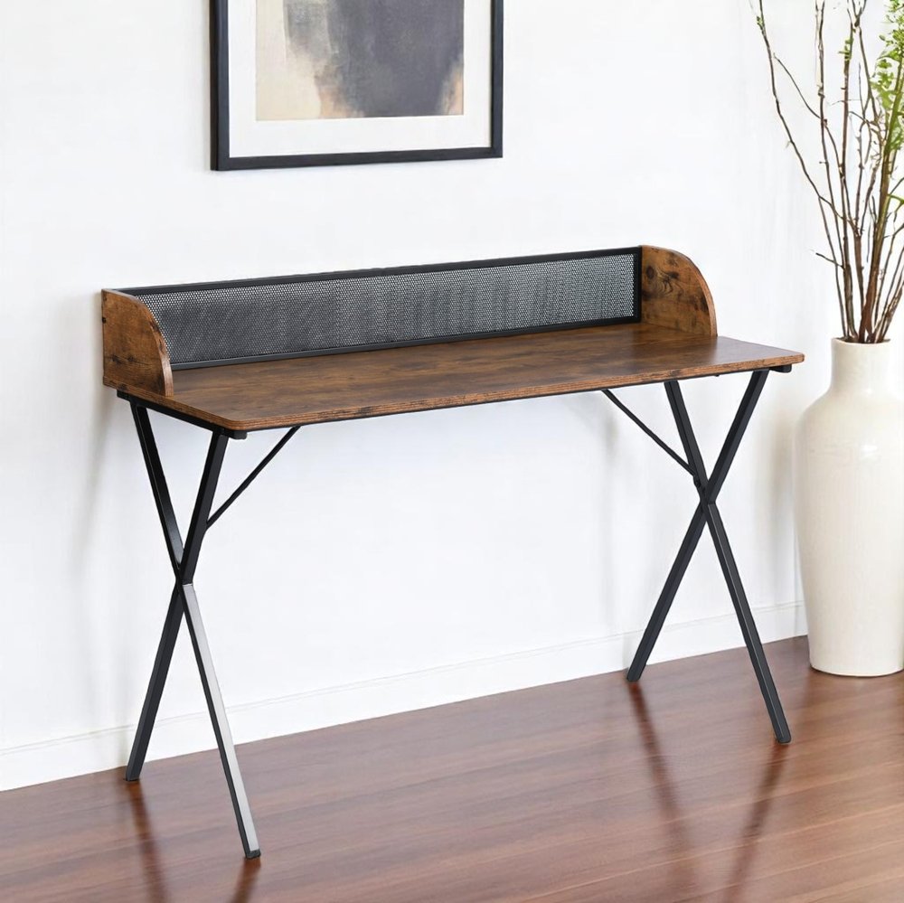47" Brown and Black Wood and Metal X-Shape Computer Desk — view 8
