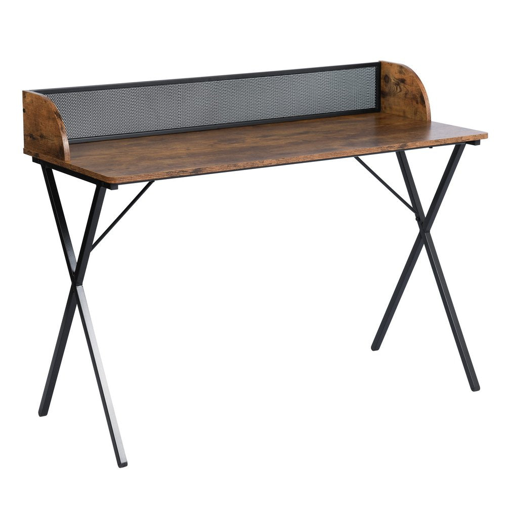 47" Brown and Black Wood and Metal X-Shape Computer Desk