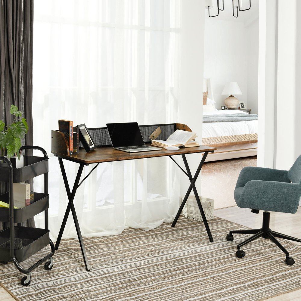 47" Brown and Black Wood and Metal X-Shape Computer Desk — view 2
