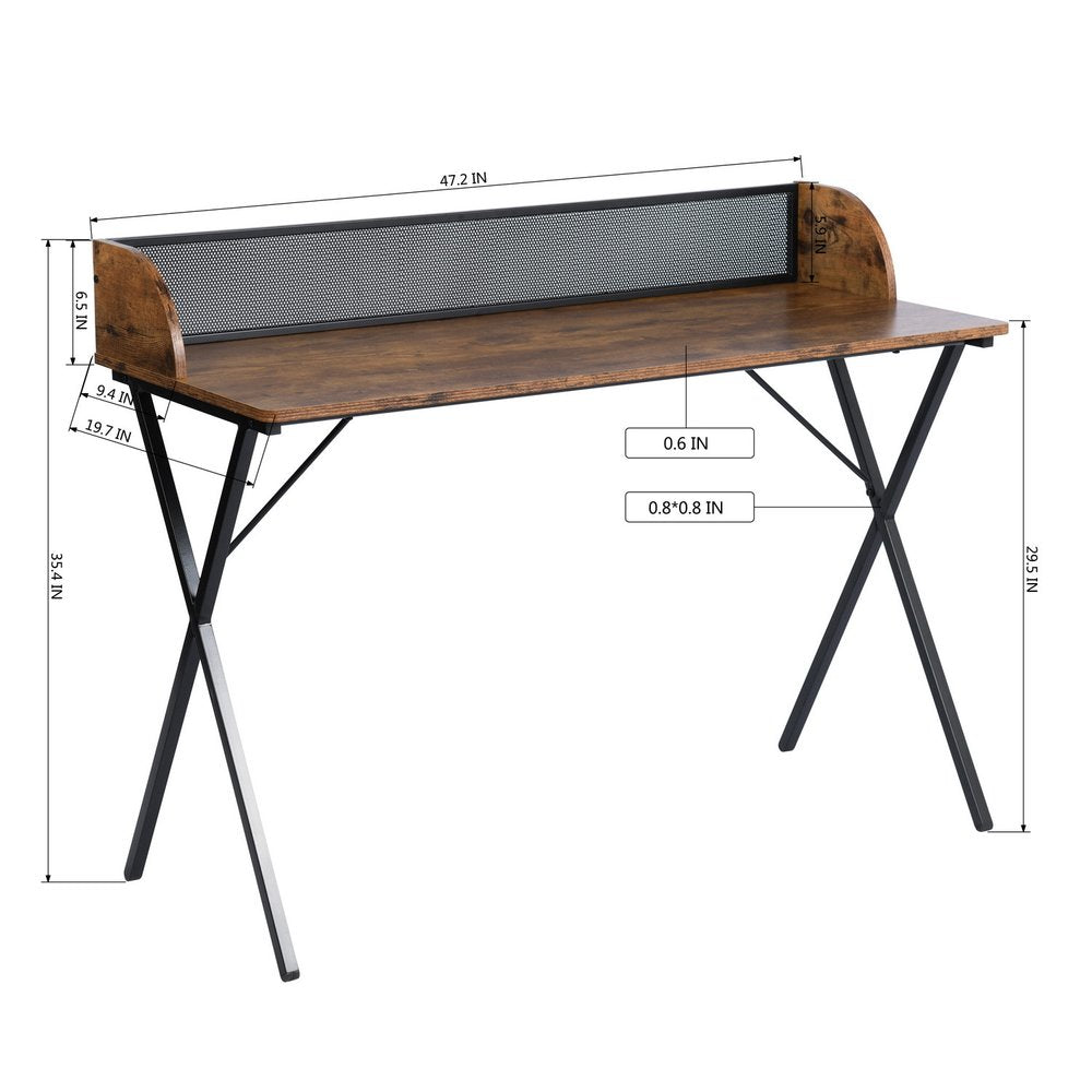 47" Brown and Black Wood and Metal X-Shape Computer Desk