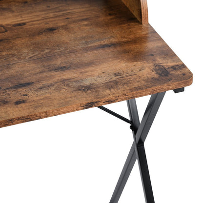 47" Brown and Black Wood and Metal X-Shape Computer Desk