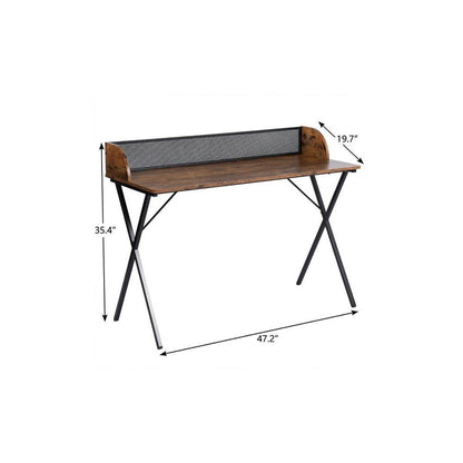 47" Brown and Black Wood and Metal X-Shape Computer Desk