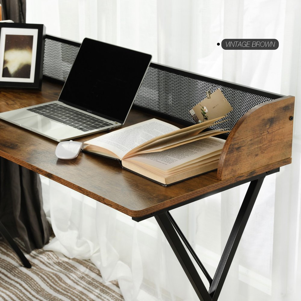 47" Brown and Black Wood and Metal X-Shape Computer Desk — view 5