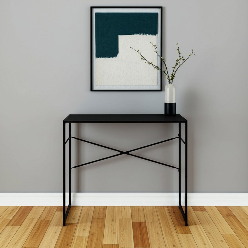 39" Brown and Black Wood and Metal H-Shape Computer Desk — view 7