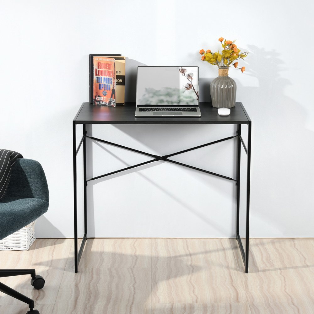 39" Brown and Black Wood and Metal H-Shape Computer Desk — view 3