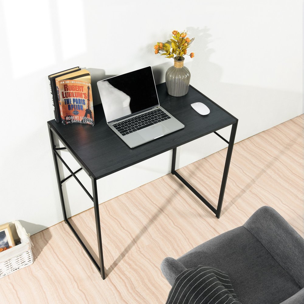 39" Brown and Black Wood and Metal H-Shape Computer Desk — view 4