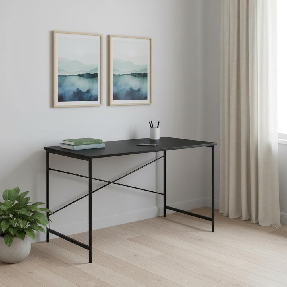 47" Black Wood and Stainless Steel Computer Desk — view 3
