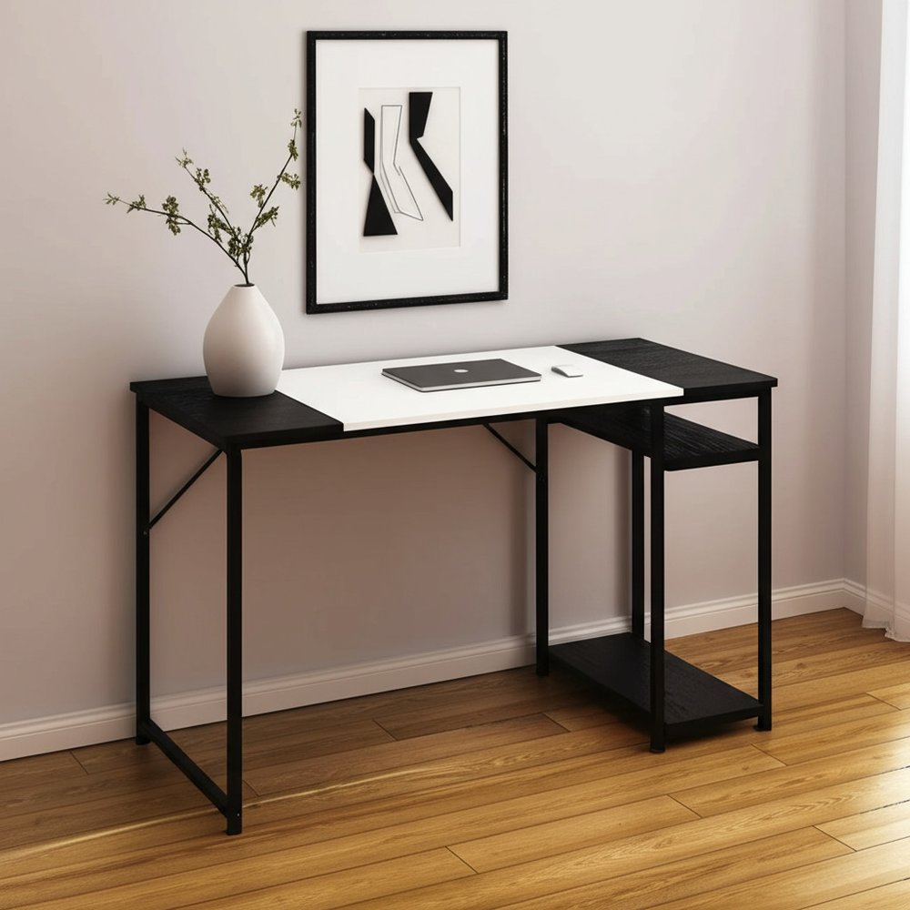 47" Black and White Wood and Metal H-Shape Computer Desk — view 5