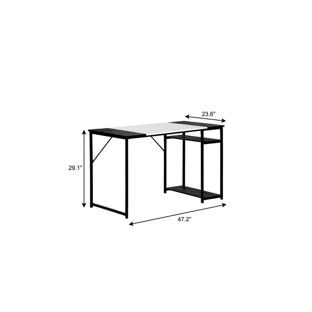 47" Black and White Wood and Metal H-Shape Computer Desk — view 6