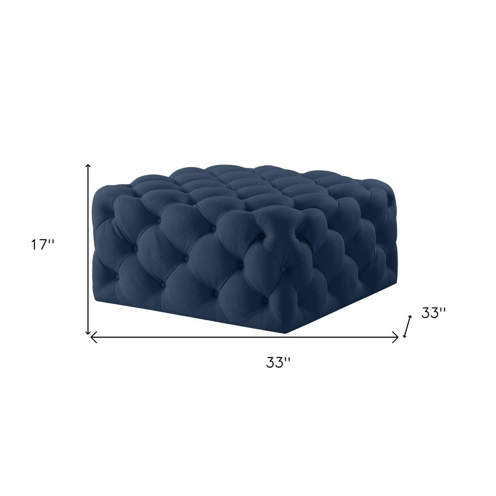 33" Navy Blue Velvet Rolling Tufted Cocktail Ottoman HomeRoots