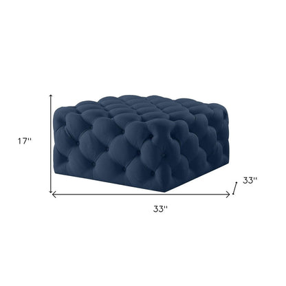 33" Navy Blue Velvet Rolling Tufted Cocktail Ottoman HomeRoots