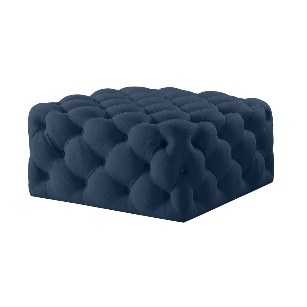 33" Navy Blue Velvet Rolling Tufted Cocktail Ottoman HomeRoots