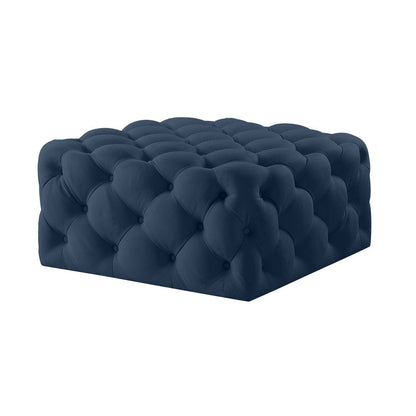 33" Navy Blue Velvet Rolling Tufted Cocktail Ottoman
