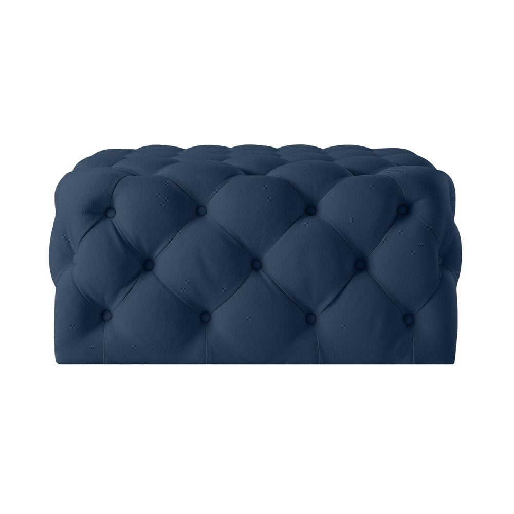 33" Navy Blue Velvet Rolling Tufted Cocktail Ottoman — view 3