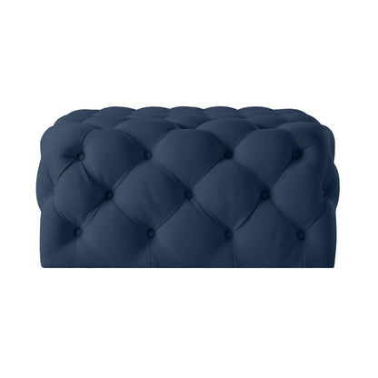 33" Navy Blue Velvet Rolling Tufted Cocktail Ottoman HomeRoots
