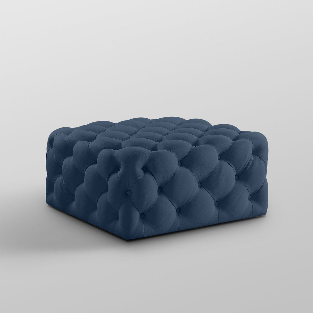 33" Navy Blue Velvet Rolling Tufted Cocktail Ottoman — view 7