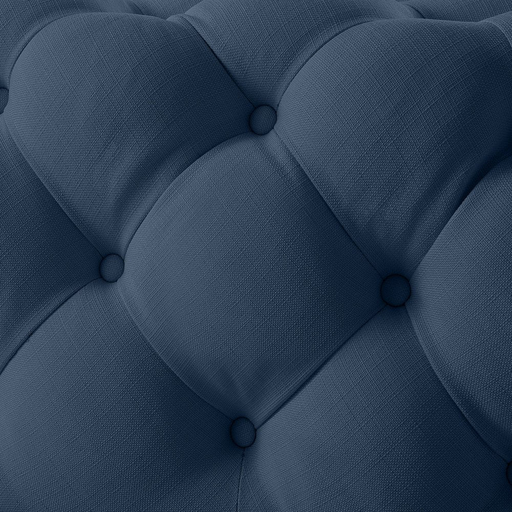 33" Navy Blue Velvet Rolling Tufted Cocktail Ottoman HomeRoots