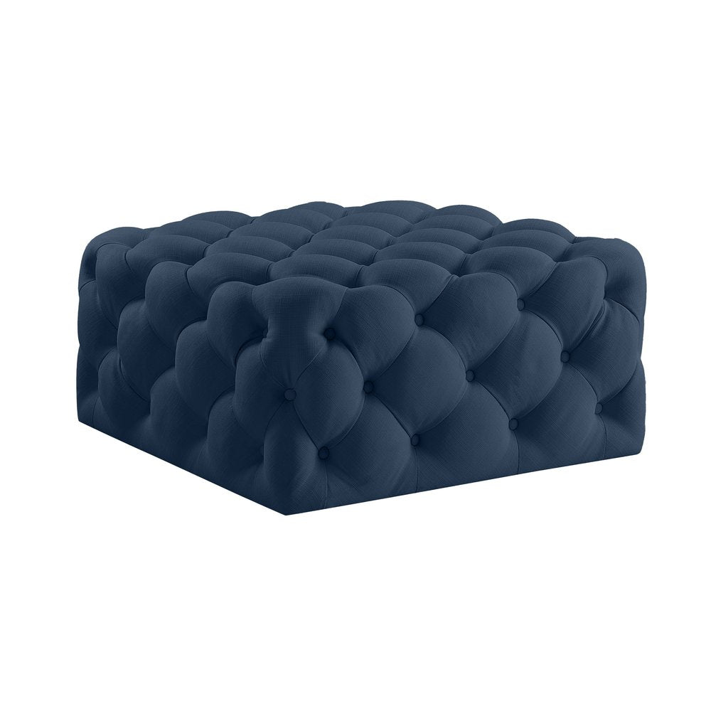 33" Navy Blue Velvet Rolling Tufted Cocktail Ottoman — view 7