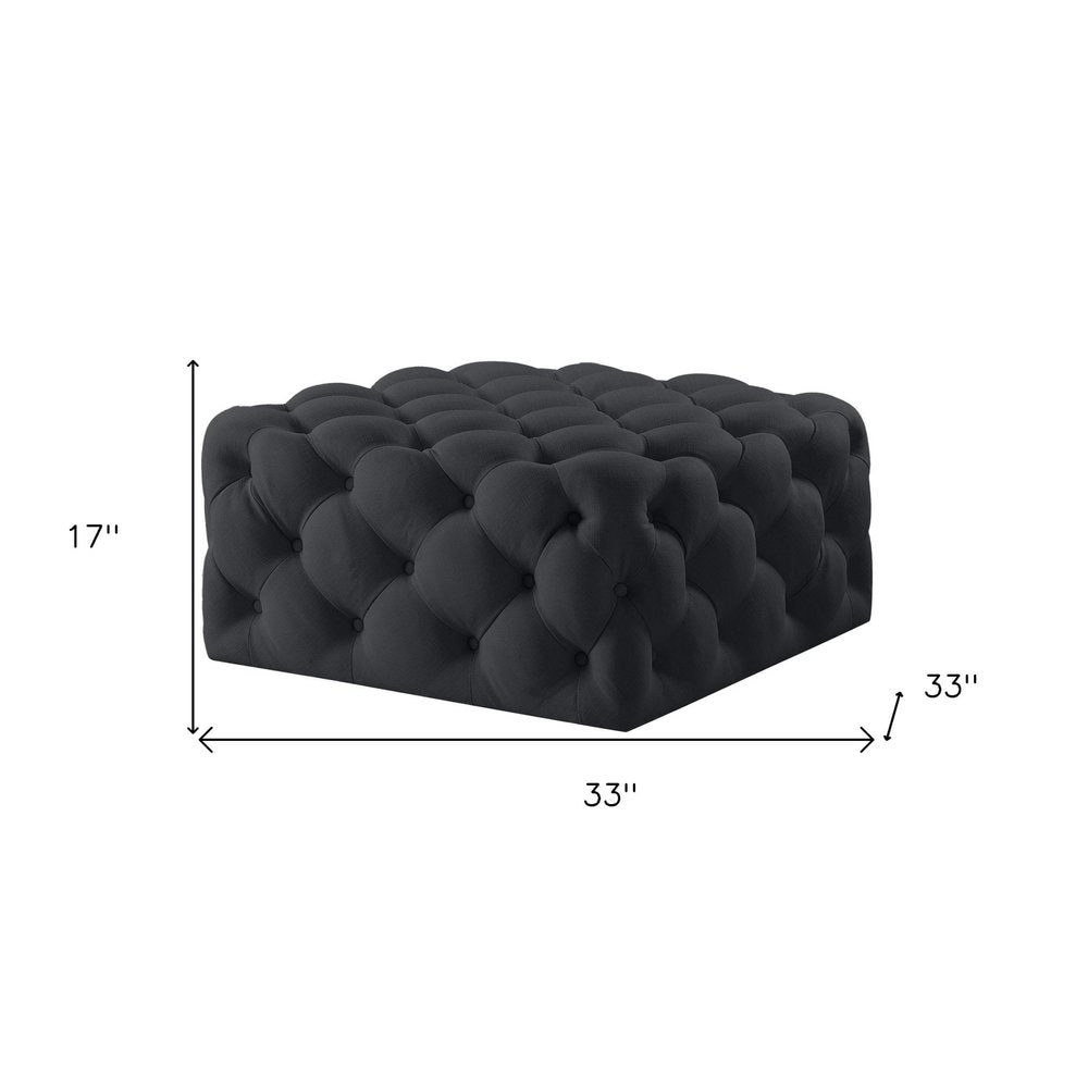 33" Navy Blue Velvet Rolling Tufted Cocktail Ottoman HomeRoots