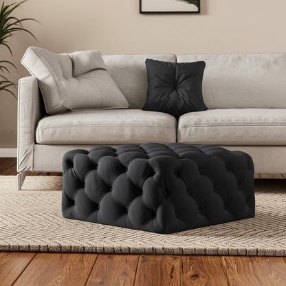 33" Navy Blue Velvet Rolling Tufted Cocktail Ottoman HomeRoots