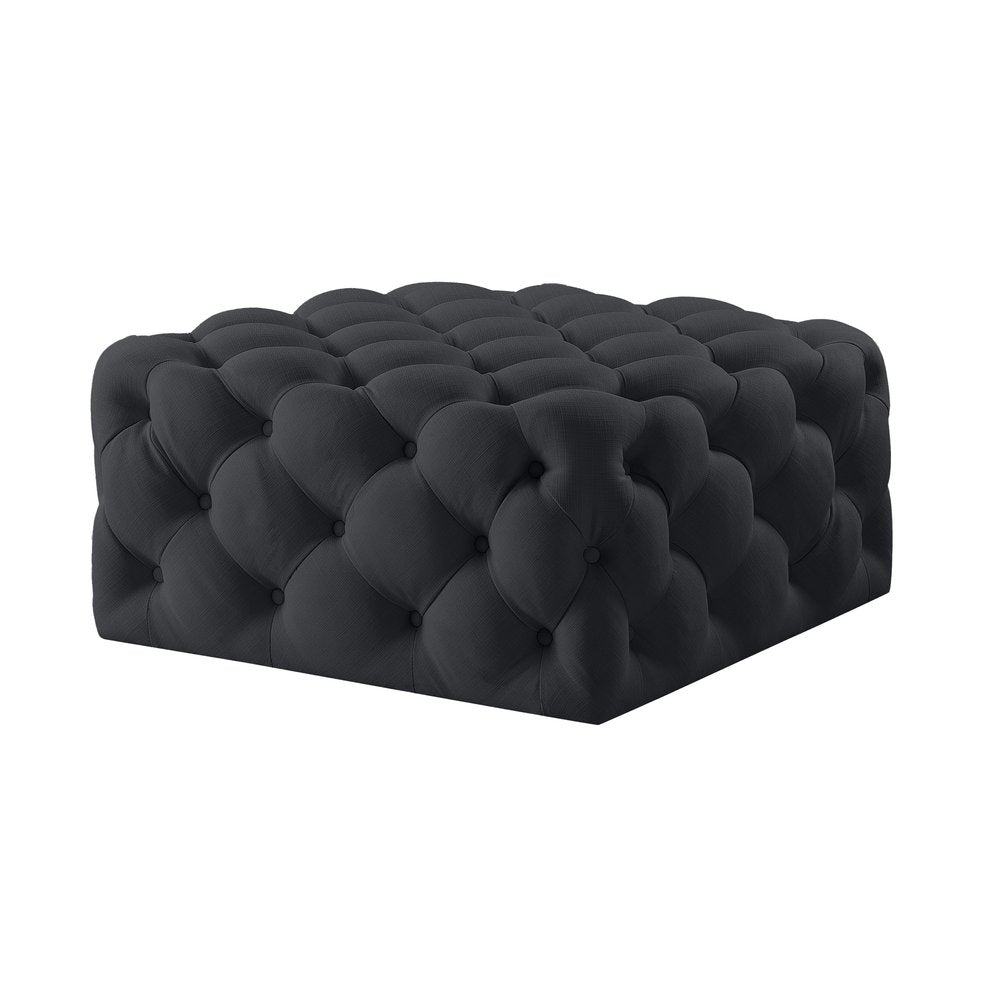 33" Navy Blue Velvet Rolling Tufted Cocktail Ottoman HomeRoots