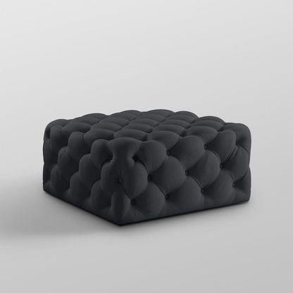 33" Navy Blue Velvet Rolling Tufted Cocktail Ottoman