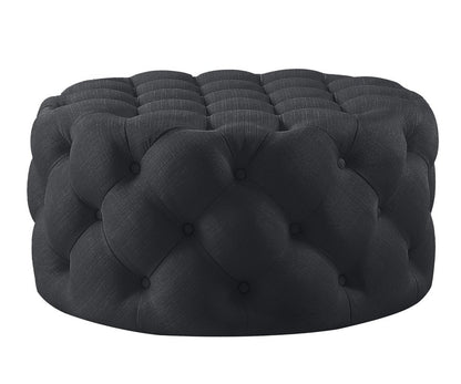 33" Black Linen Tufted Round Cocktail Ottoman HomeRoots