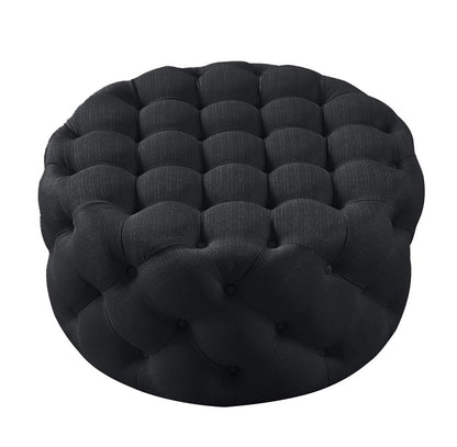 33" Black Linen Tufted Round Cocktail Ottoman HomeRoots