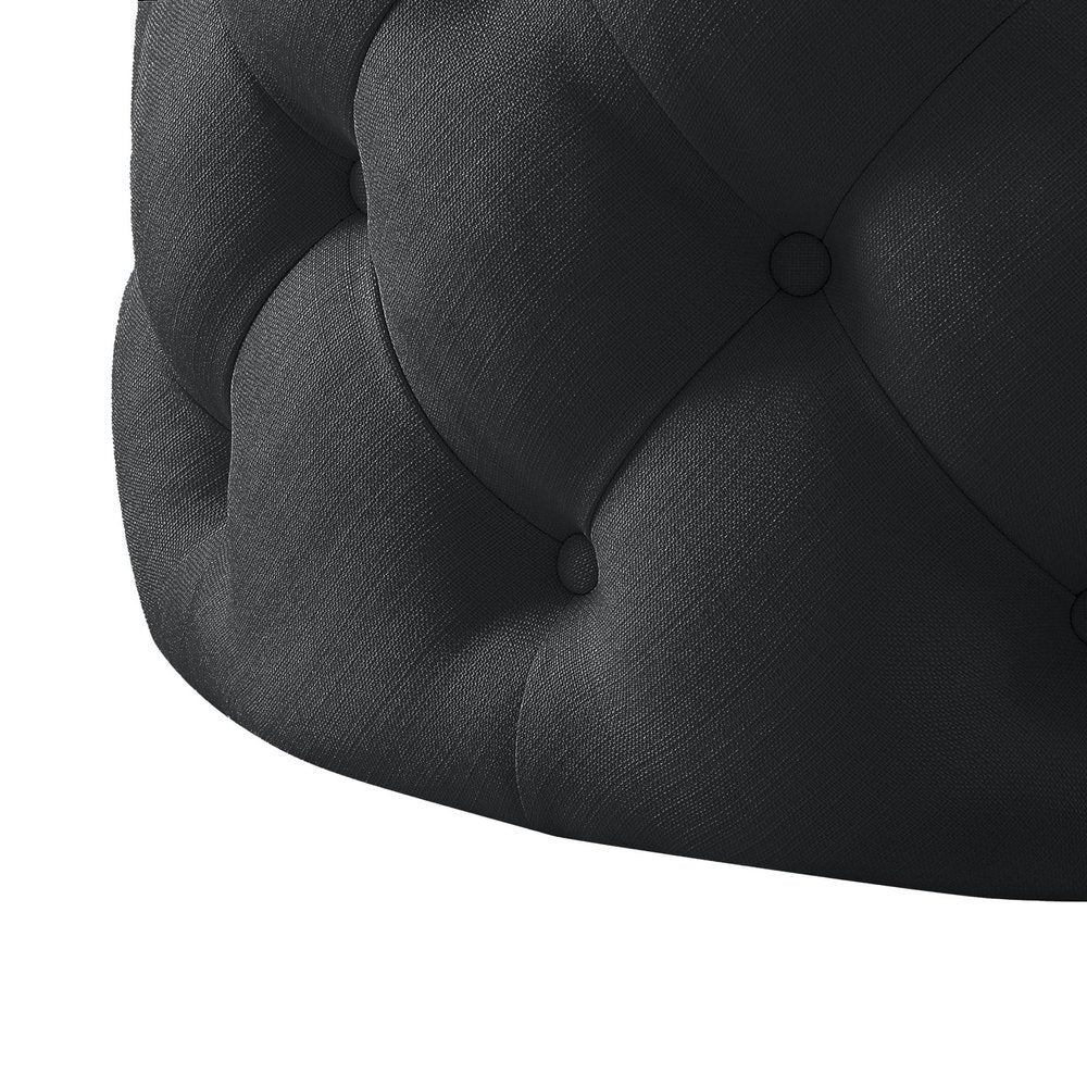33" Black Linen Tufted Round Cocktail Ottoman HomeRoots