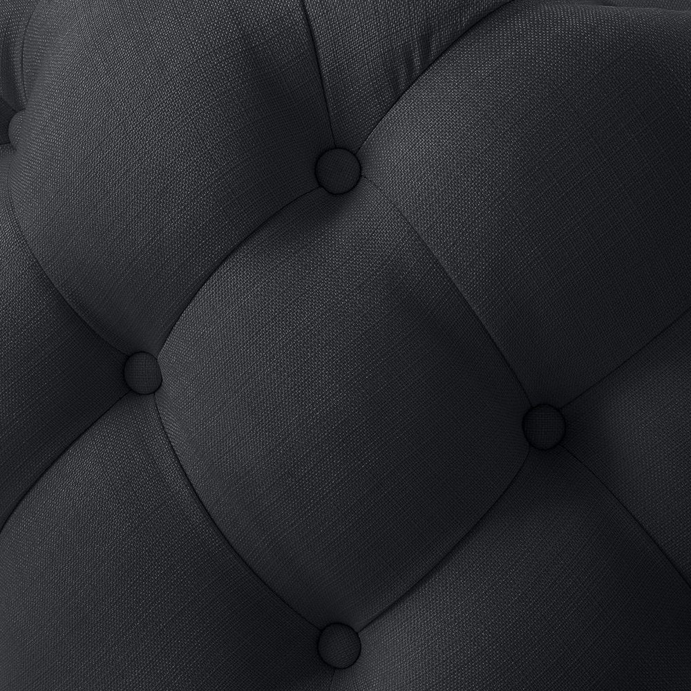 33" Black Linen Tufted Round Cocktail Ottoman — view 8
